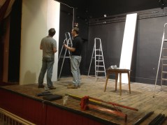 Adel Players members Rob Colbeck and Chris Andrews work on the set for 'Ghosts' 
